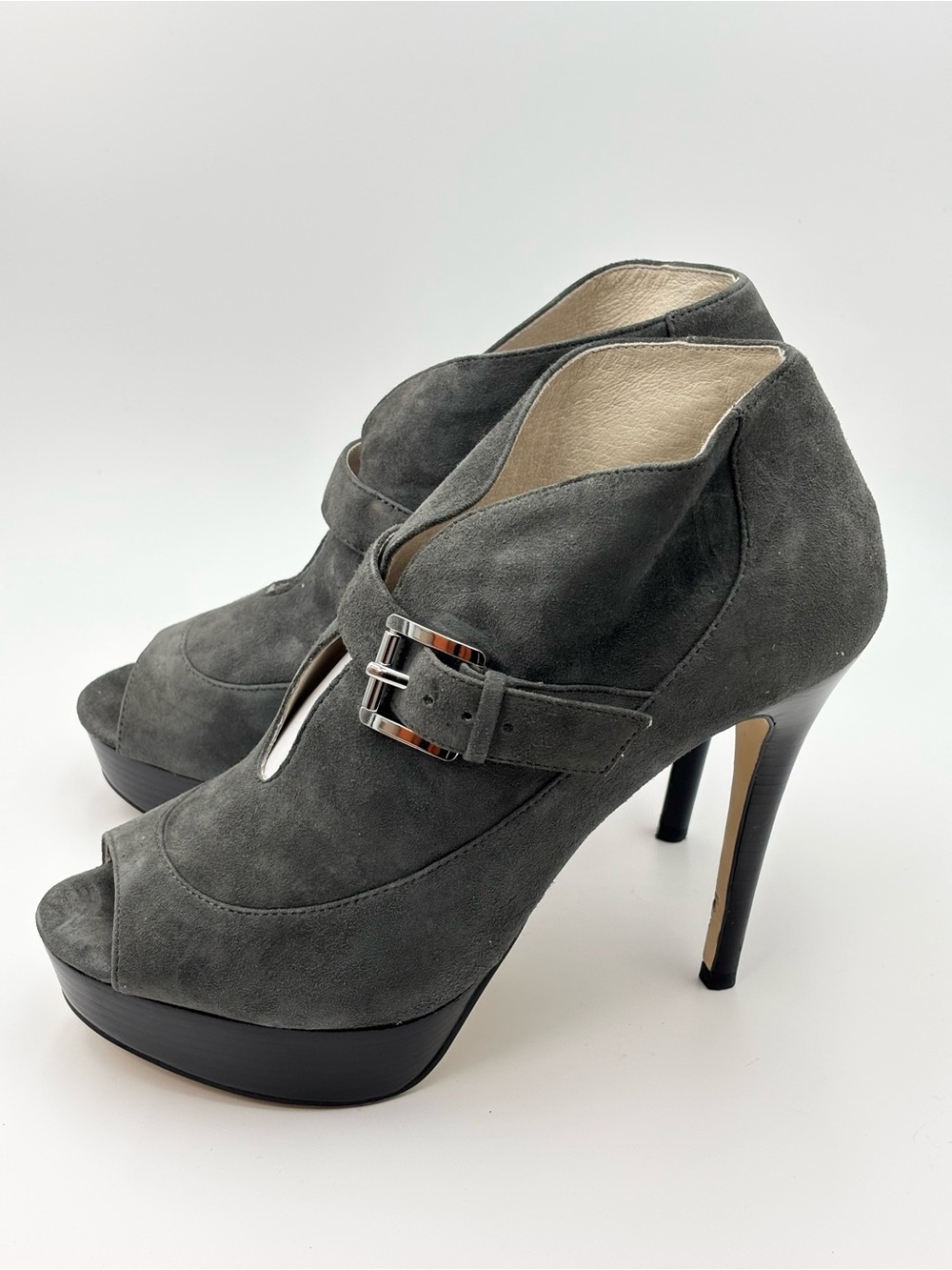 Michael Kors‎ Gray Suede Peep-Toe Platform Ankle Booties Size 9.5
